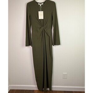Veiled New York Women's Aissia Dress Twist Front Olive Green Ribbed Modest Small